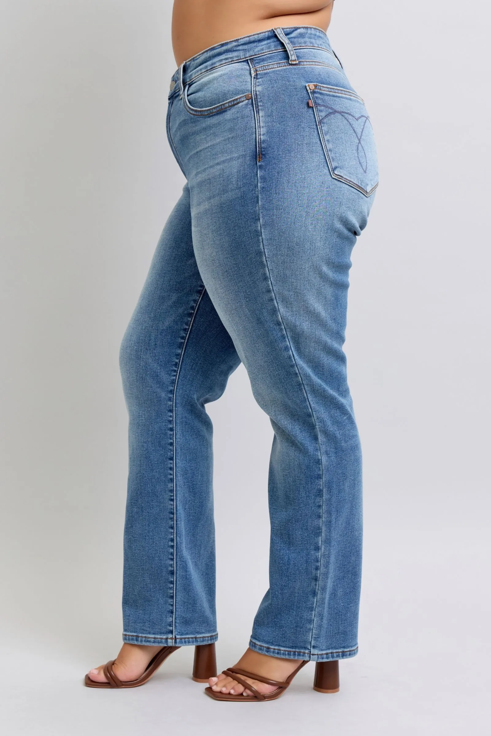 Judy Blue High Rise Vintage Wash Thermal Straight Denim Jeans 82632