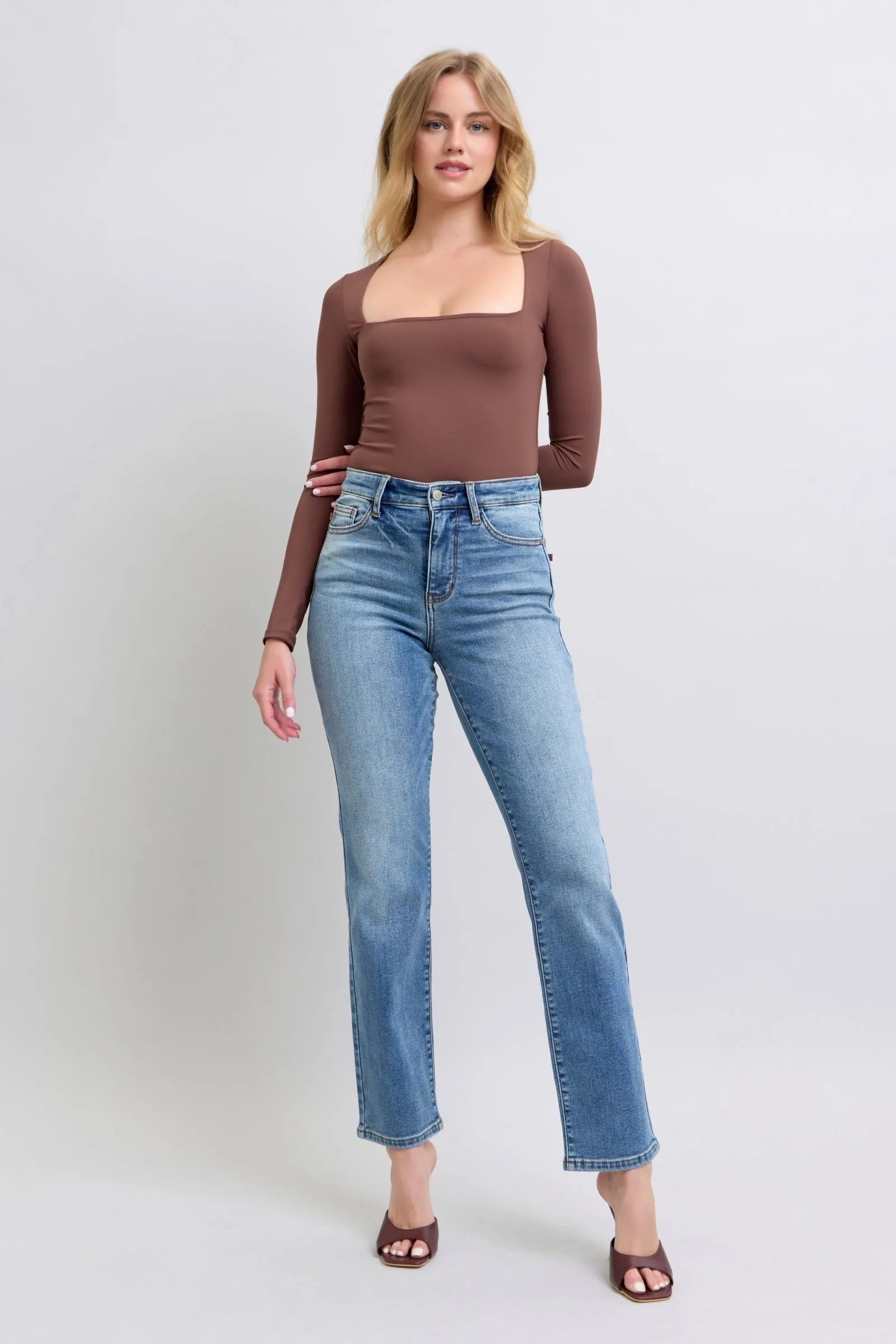 Judy Blue High Rise Vintage Wash Thermal Straight Denim Jeans 82632