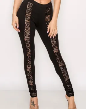 Lace Strip Front Leggings
