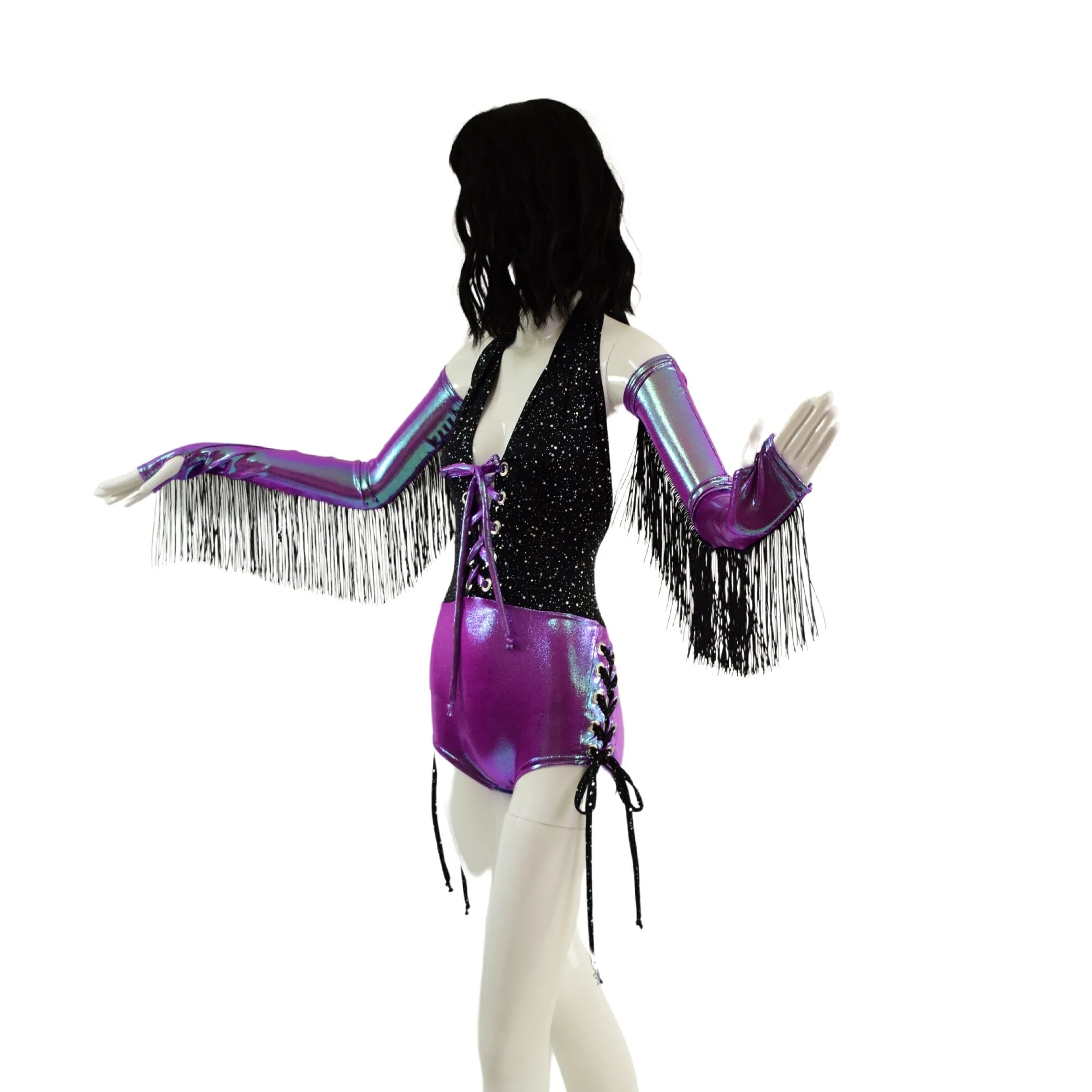 Laceup Josie Romper with Fringed Fingerless Gloves