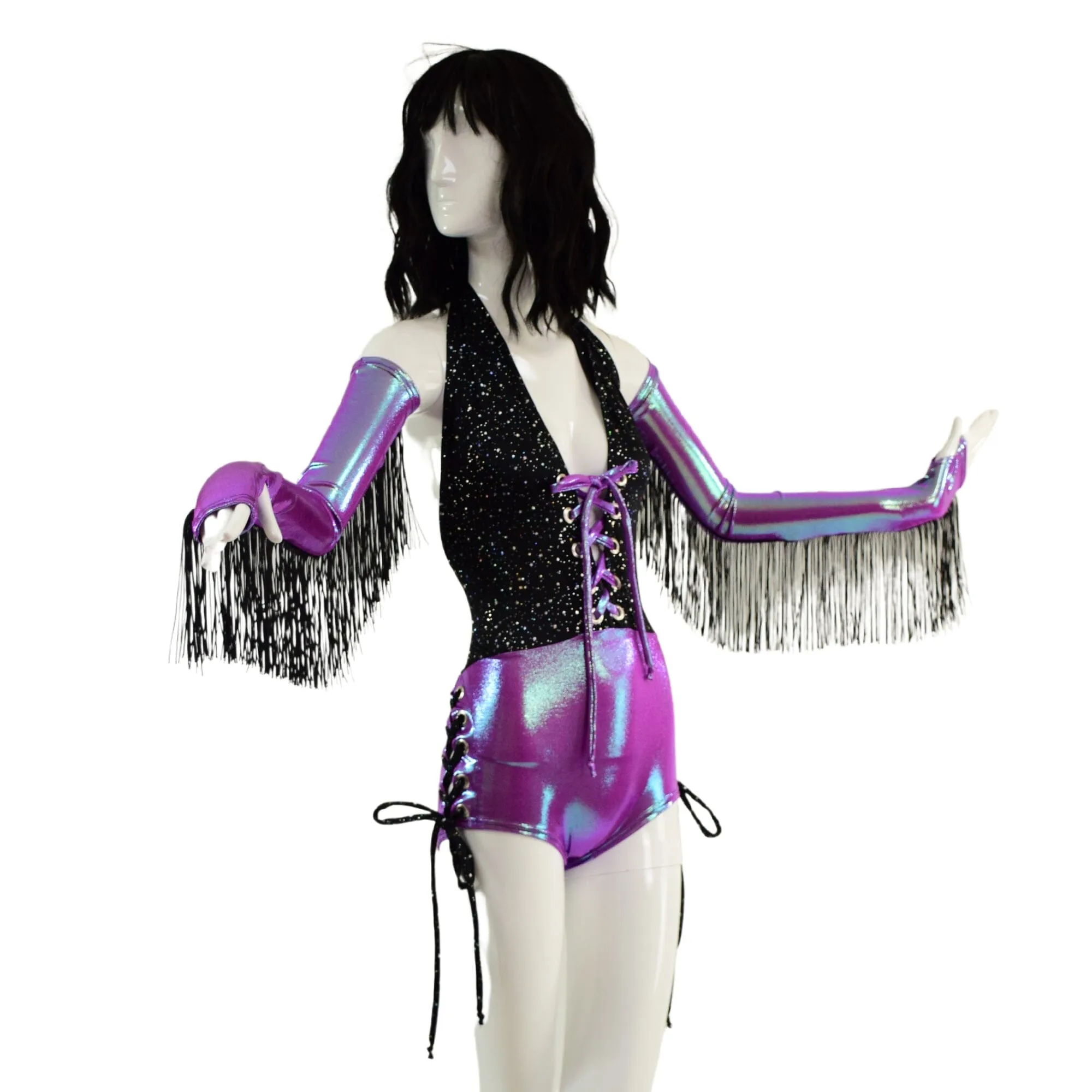 Laceup Josie Romper with Fringed Fingerless Gloves