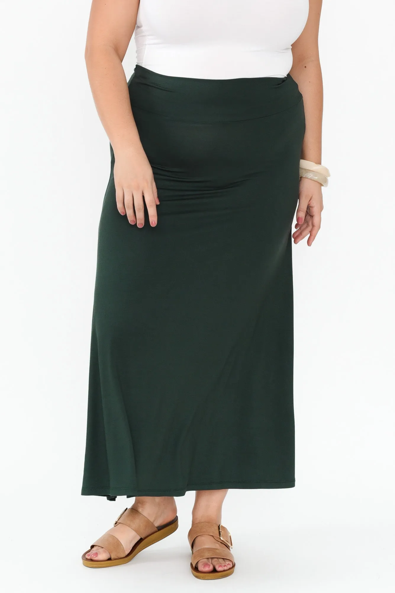 Lana Dark Green Bamboo Maxi Skirt