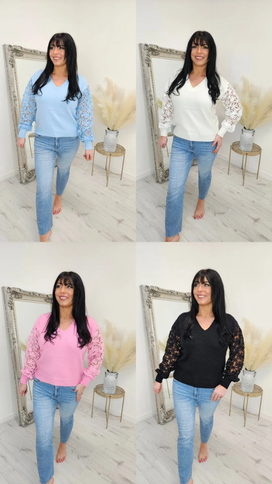Layla Lace Sleeve Jumper - (Choose your colour)