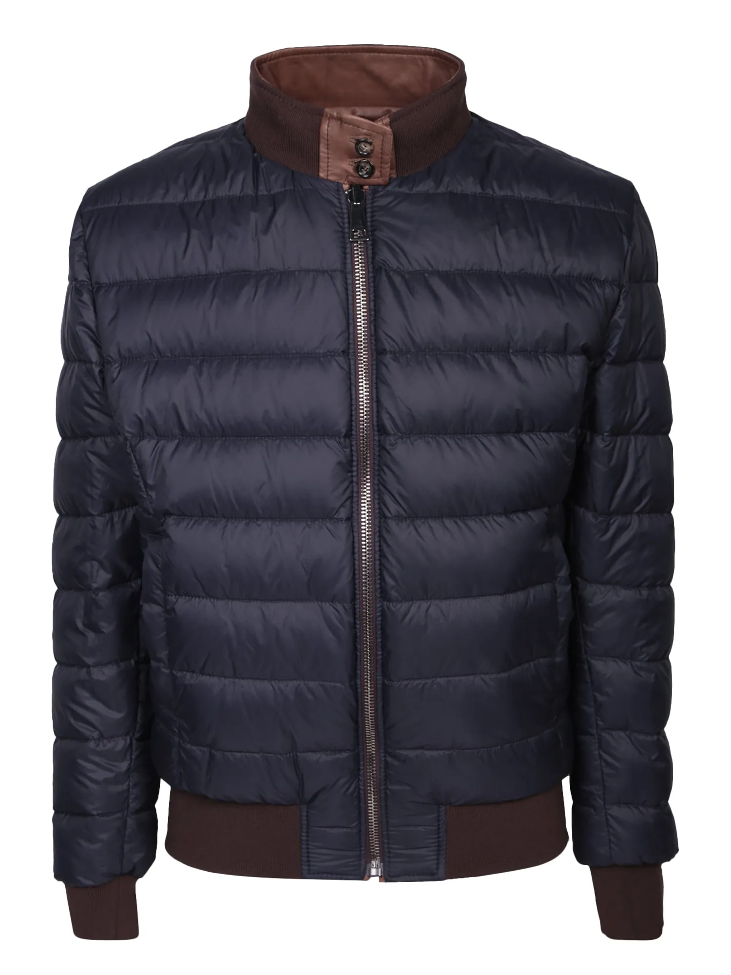 Leather brown/blue bomber jacket