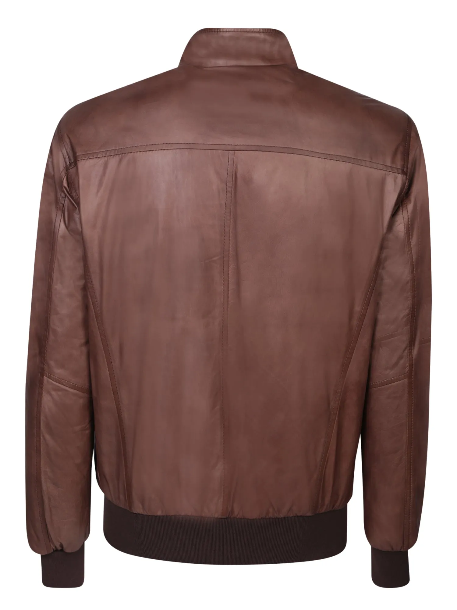Leather brown/blue bomber jacket