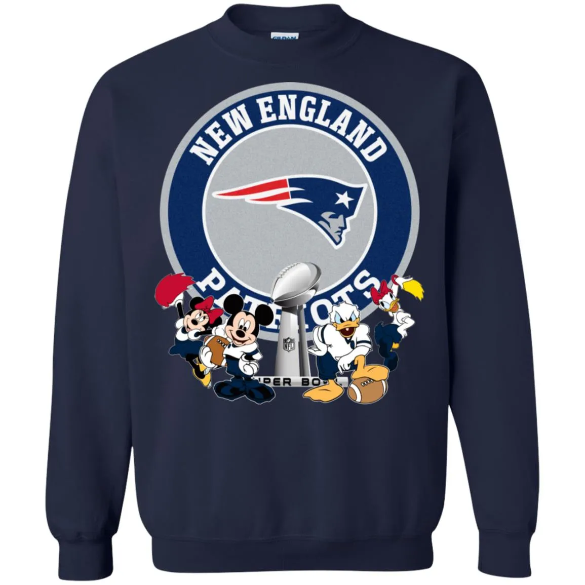 Nfl – New England Patriots Super Bowl 2019 Mickey Mouse Minnie Mouse Donald Duck Daisy Duck Football Crewneck Pullover Sweatshirt