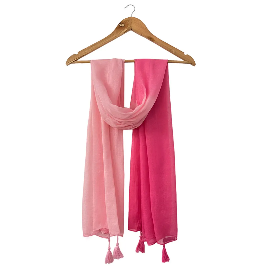 Pink Ombre Double Shaded Viscose Scarf with Corner Tassels