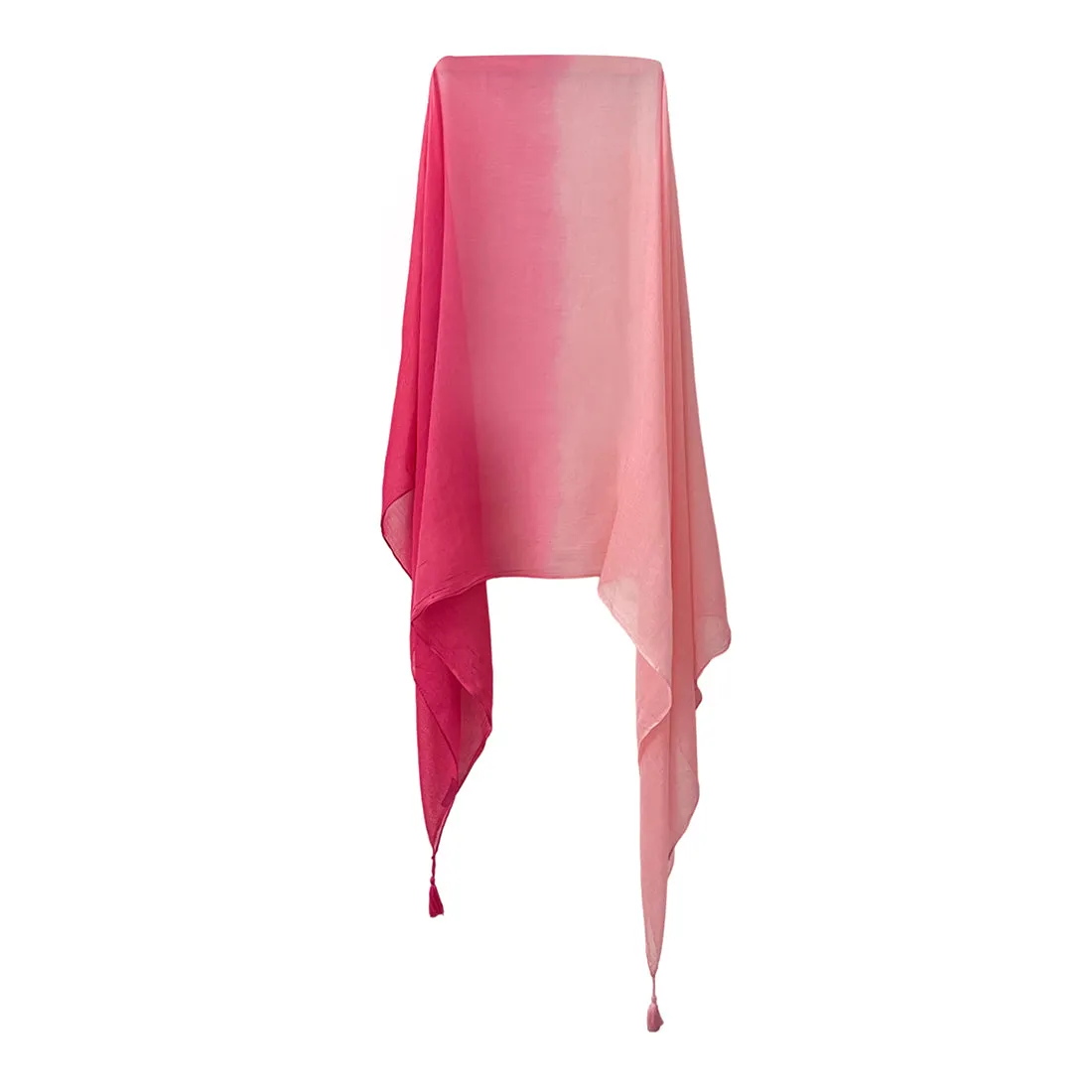Pink Ombre Double Shaded Viscose Scarf with Corner Tassels