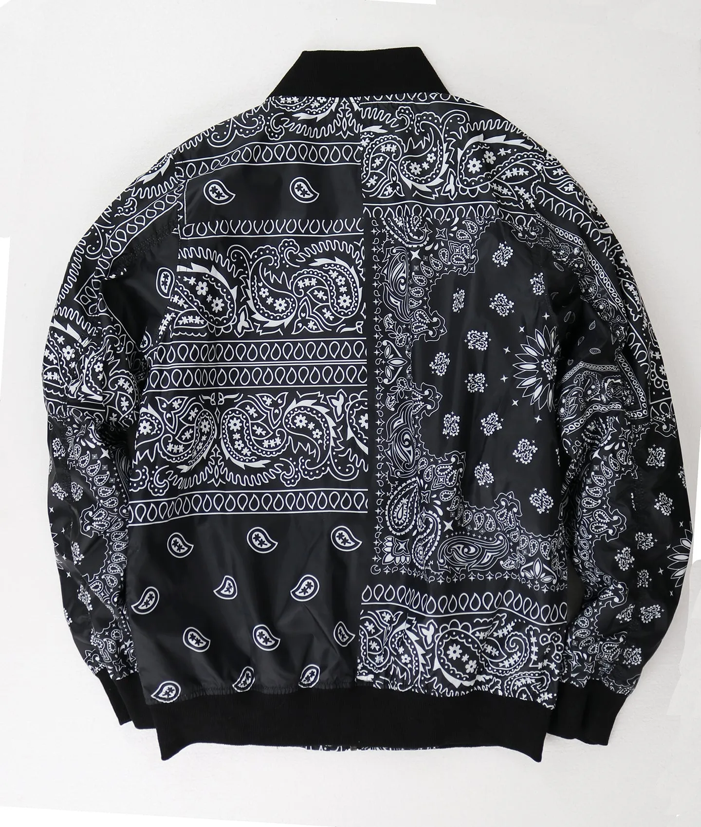 S51055-BANDANA PAISELY BOMBER JACKET (BLACK)