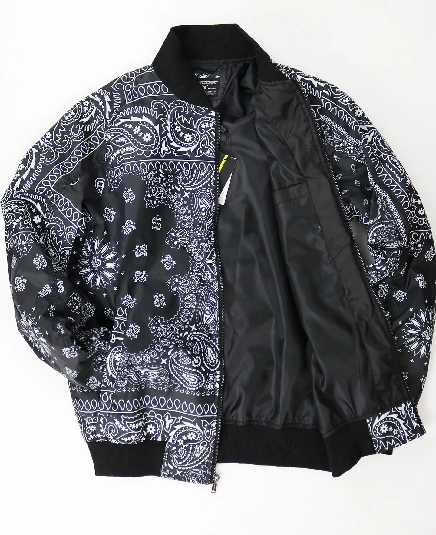 S51055-BANDANA PAISELY BOMBER JACKET (BLACK)