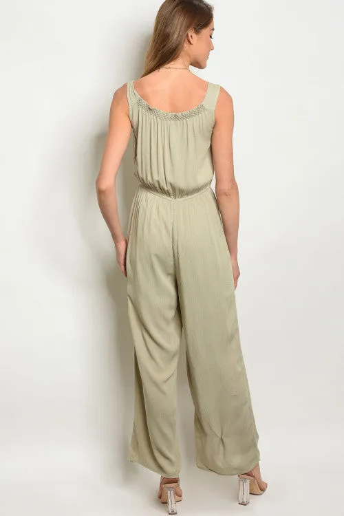 Sage Green Embroidered Accent Jumpsuit
