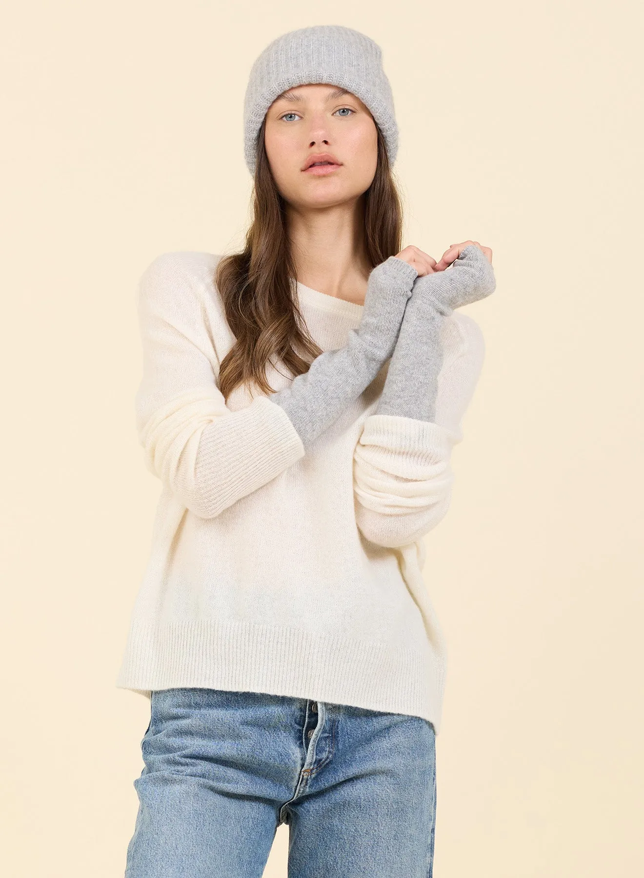 Sloane Cashmere Fingerless Gloves - Heather Grey
