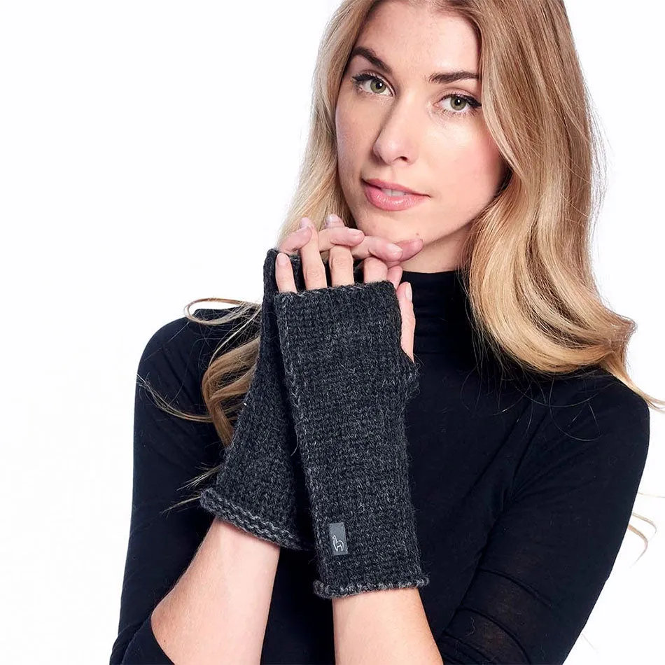 Unisex Alpaca Fingerless Roll Gloves - Carbon