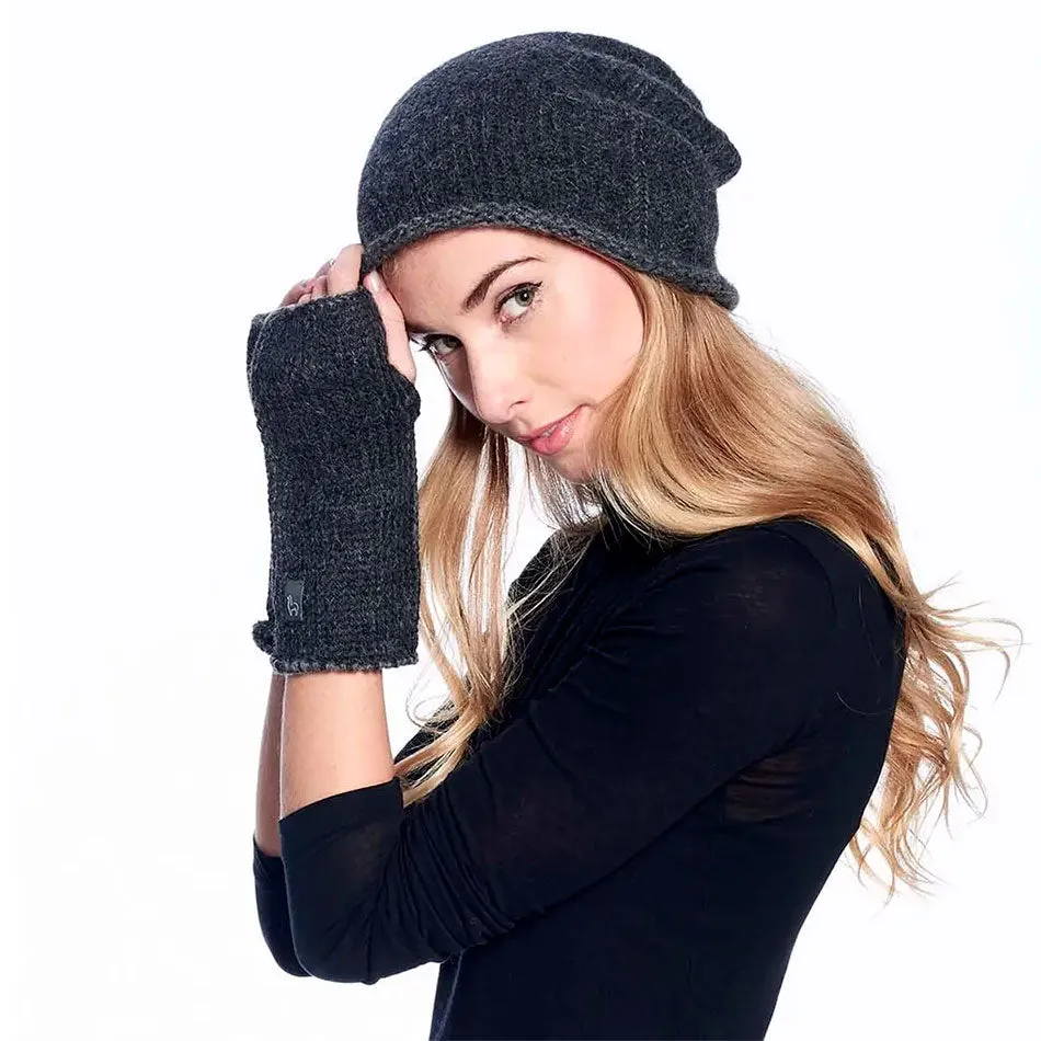 Unisex Alpaca Fingerless Roll Gloves - Carbon