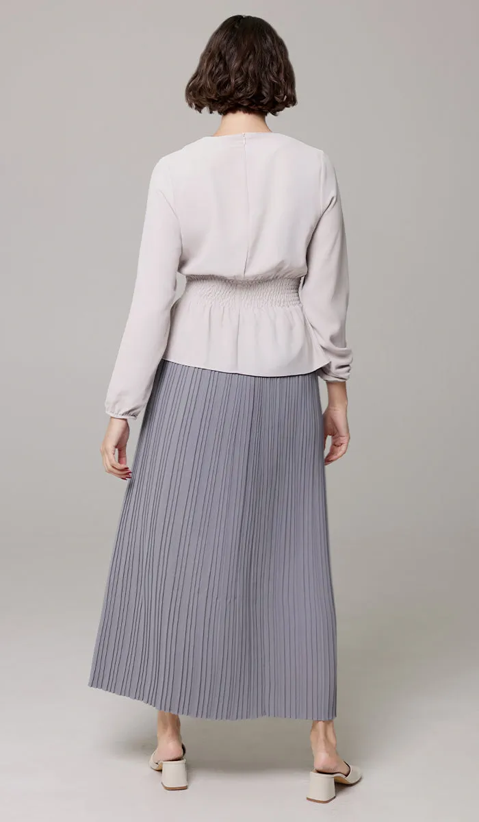 Valia Pleated Long Maxi Skirt - Pearl Gray