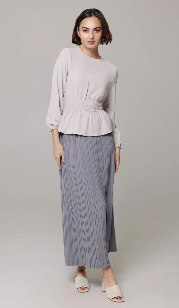 Valia Pleated Long Maxi Skirt - Pearl Gray