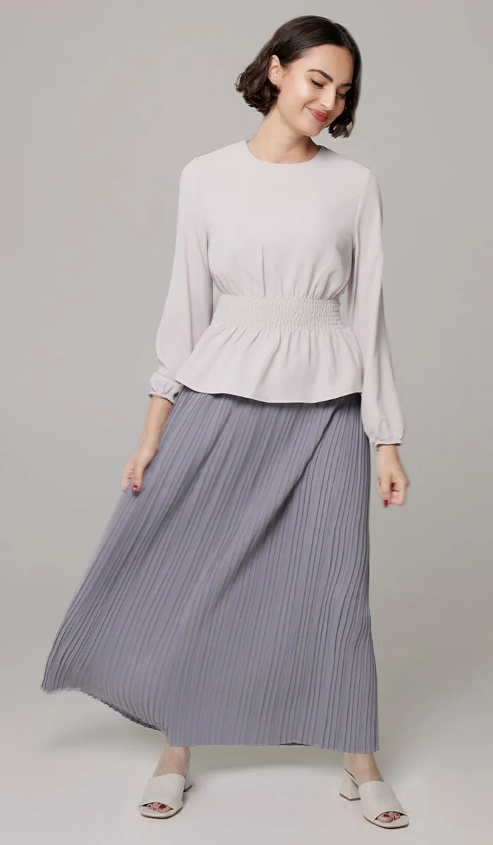 Valia Pleated Long Maxi Skirt - Pearl Gray