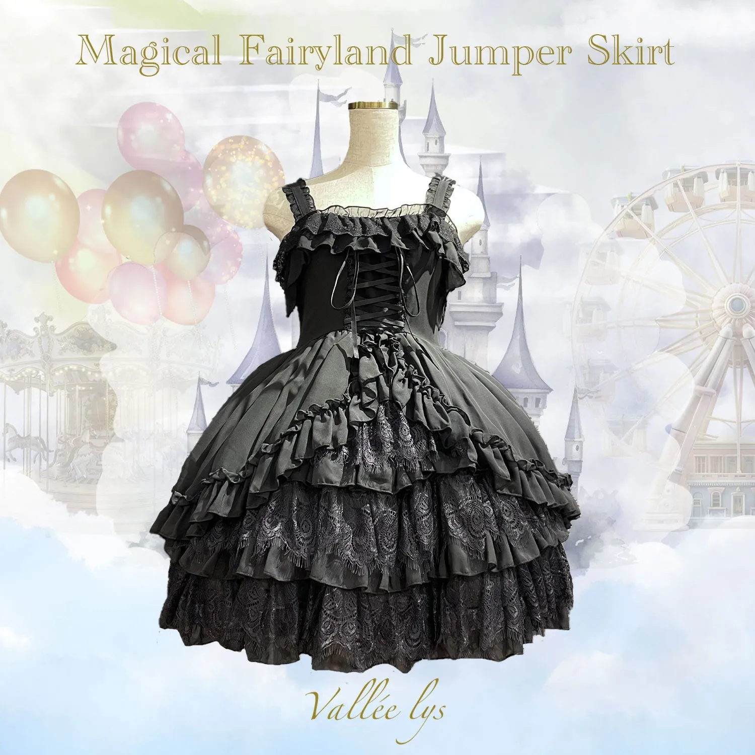【Vallée lys】ヴァレリス　Magical Fairyland Jumper Skirt　 White/Pink/Bordeaux/Navy/ Black× White/ Black