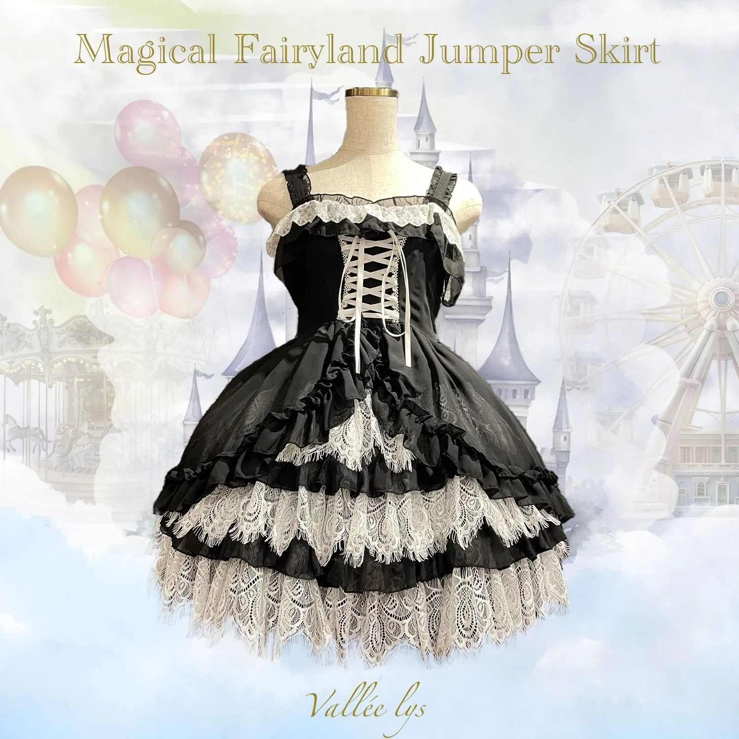 【Vallée lys】ヴァレリス　Magical Fairyland Jumper Skirt　 White/Pink/Bordeaux/Navy/ Black× White/ Black