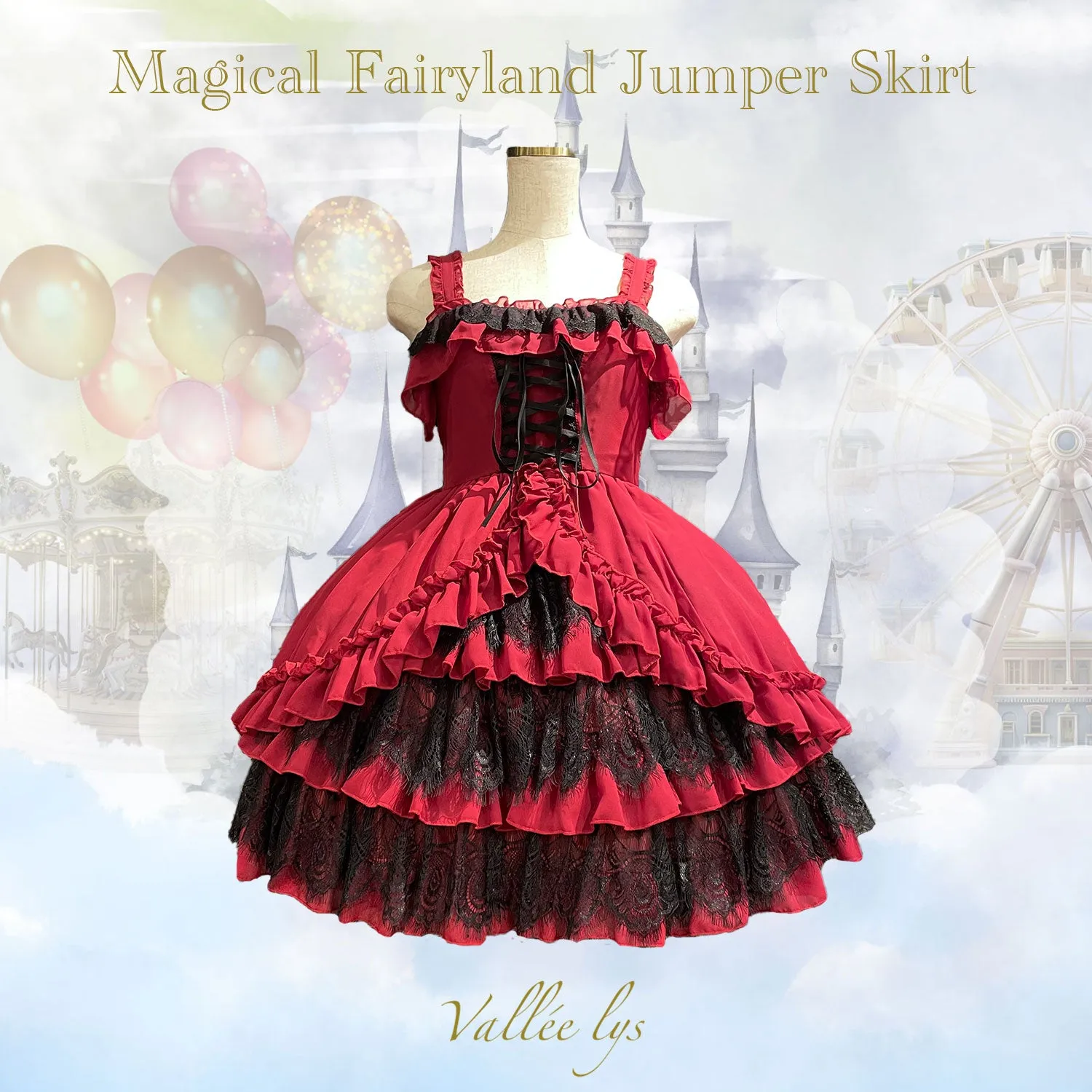 【Vallée lys】ヴァレリス　Magical Fairyland Jumper Skirt　 White/Pink/Bordeaux/Navy/ Black× White/ Black