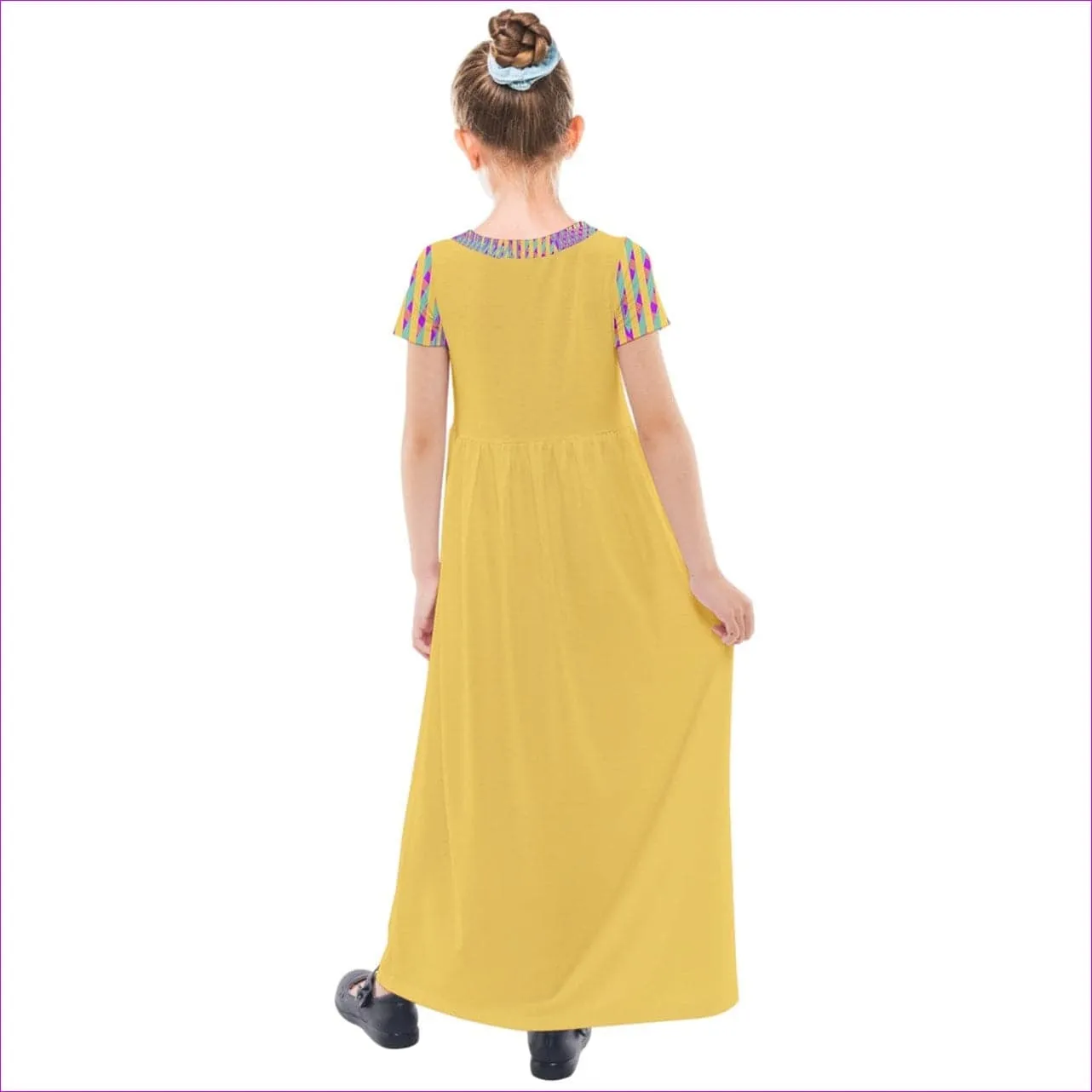 Vivid Weaved Kids Girls Short Sleeve Maxi Dress