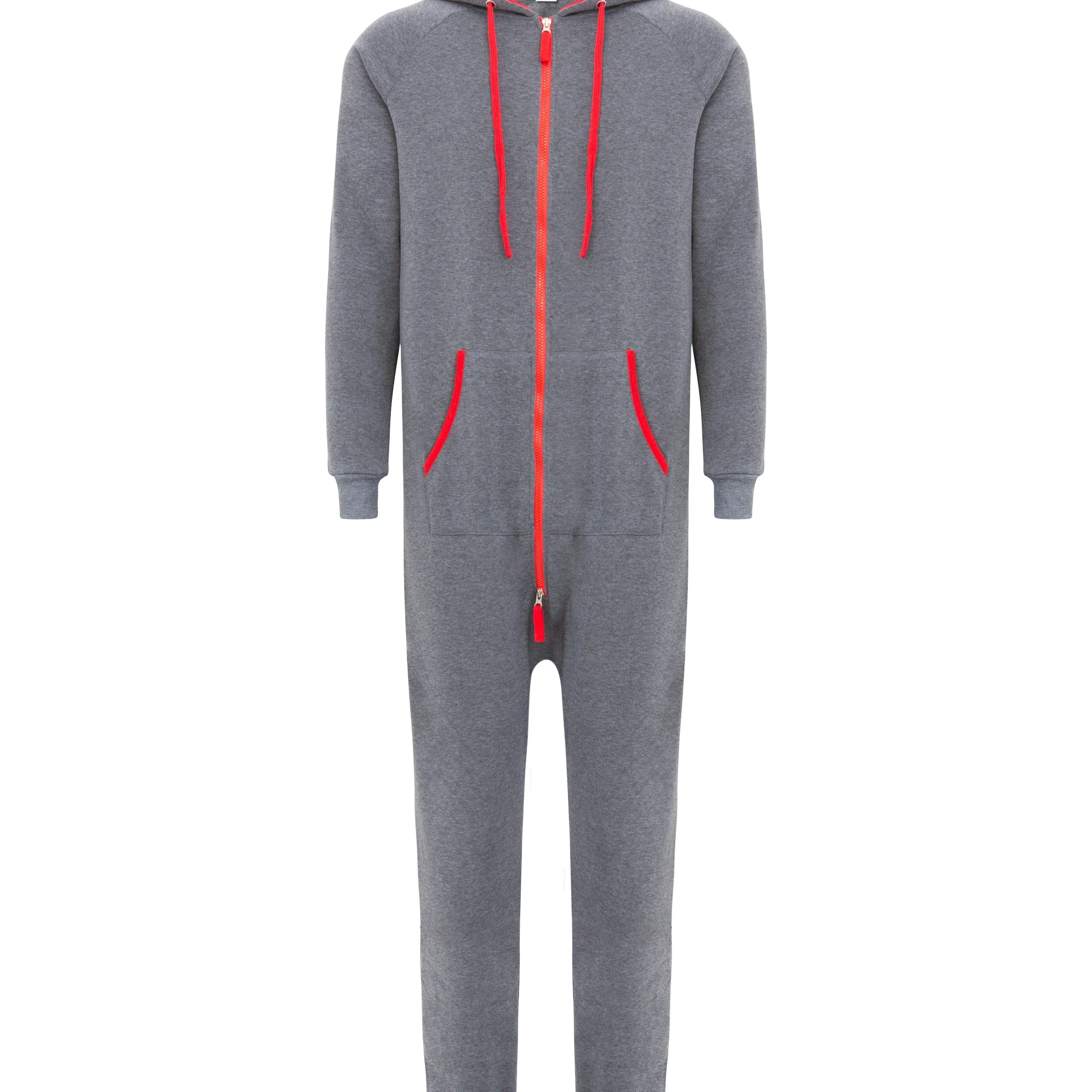 Winter Men's One-piece Thermal Hooded Jumpsuit for Casual Zip Up