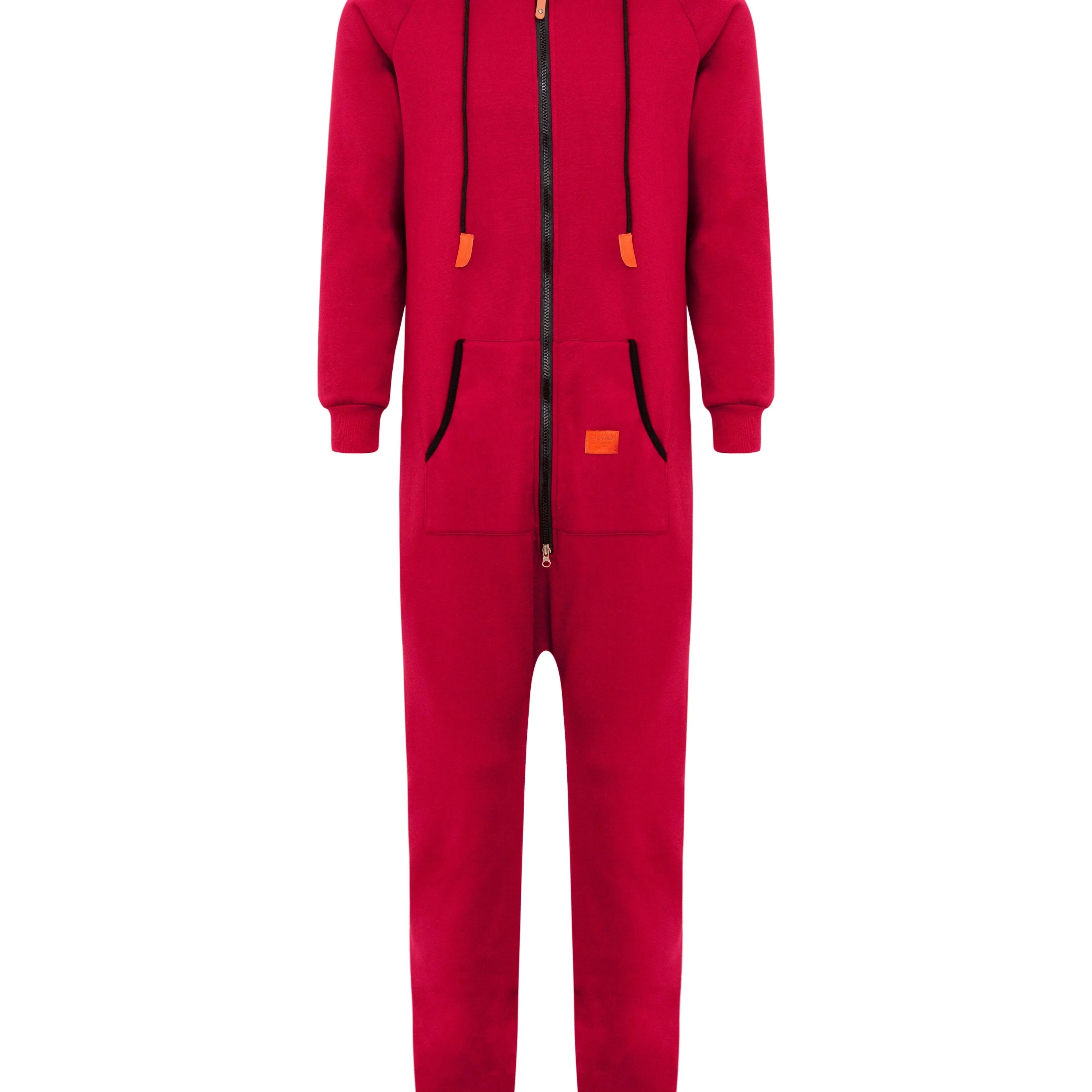 Winter Men's One-piece Thermal Hooded Jumpsuit for Casual Zip Up