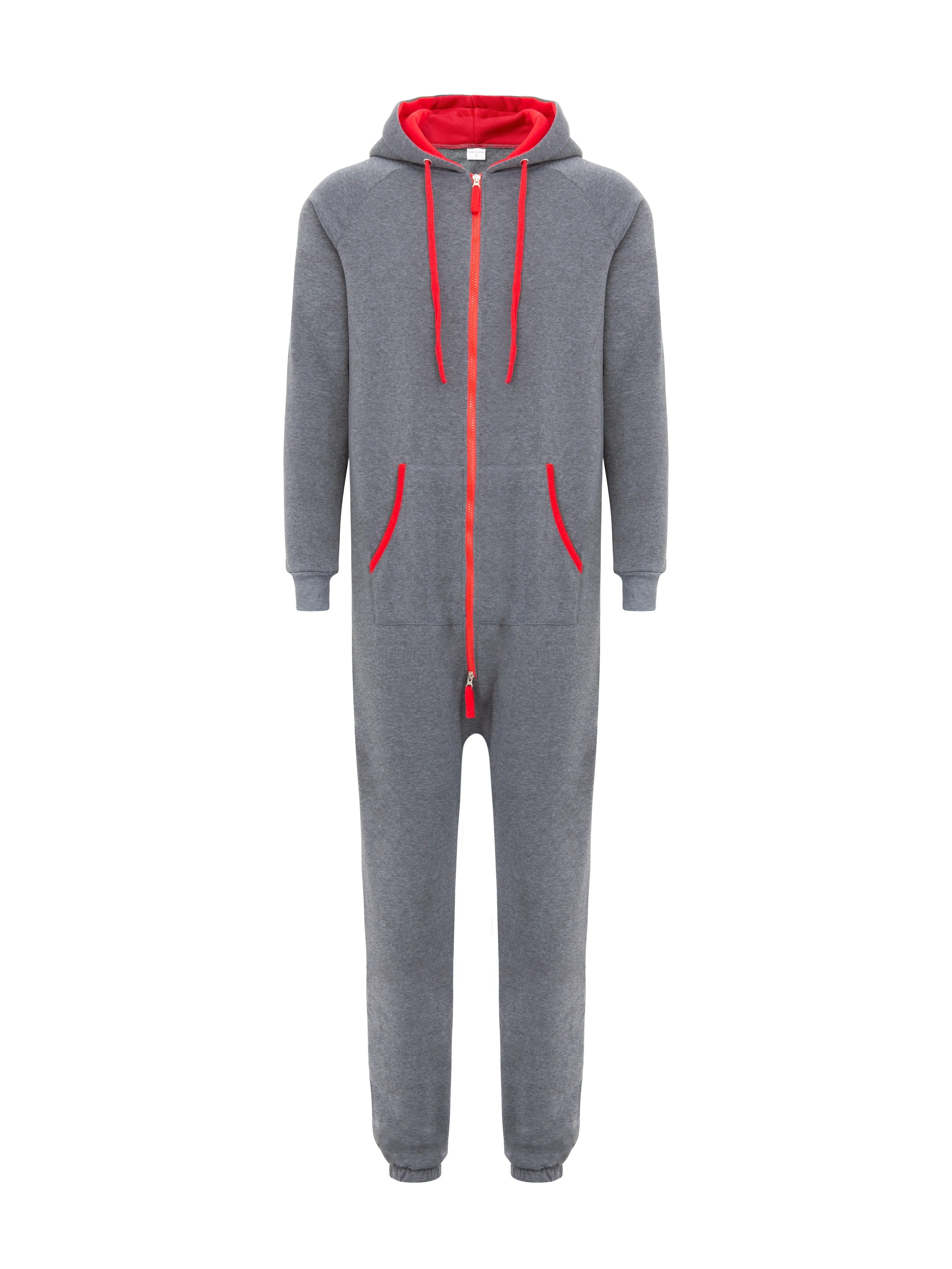Winter Men's One-piece Thermal Hooded Jumpsuit for Casual Zip Up