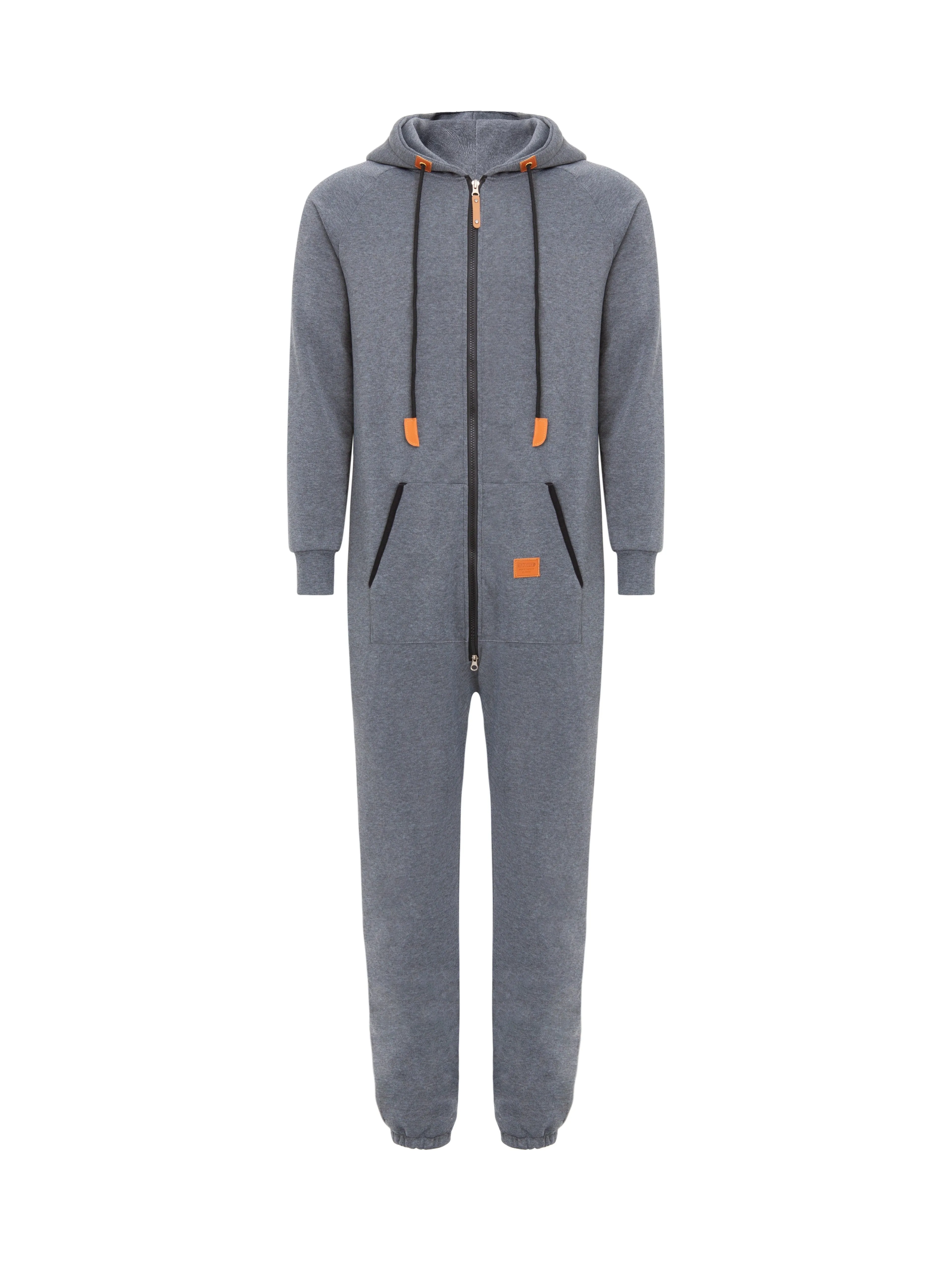Winter Men's One-piece Thermal Hooded Jumpsuit for Casual Zip Up