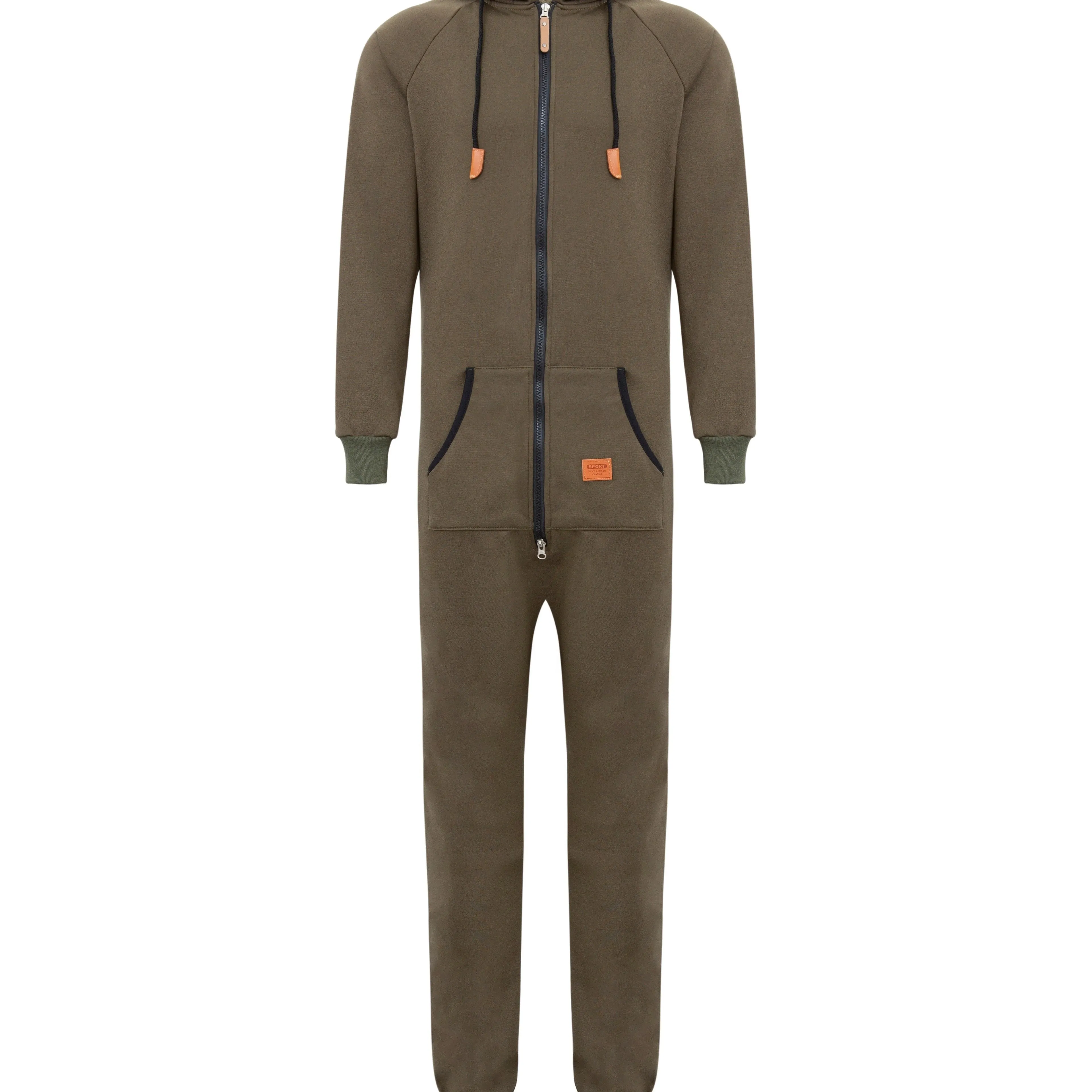 Winter Men's One-piece Thermal Hooded Jumpsuit for Casual Zip Up