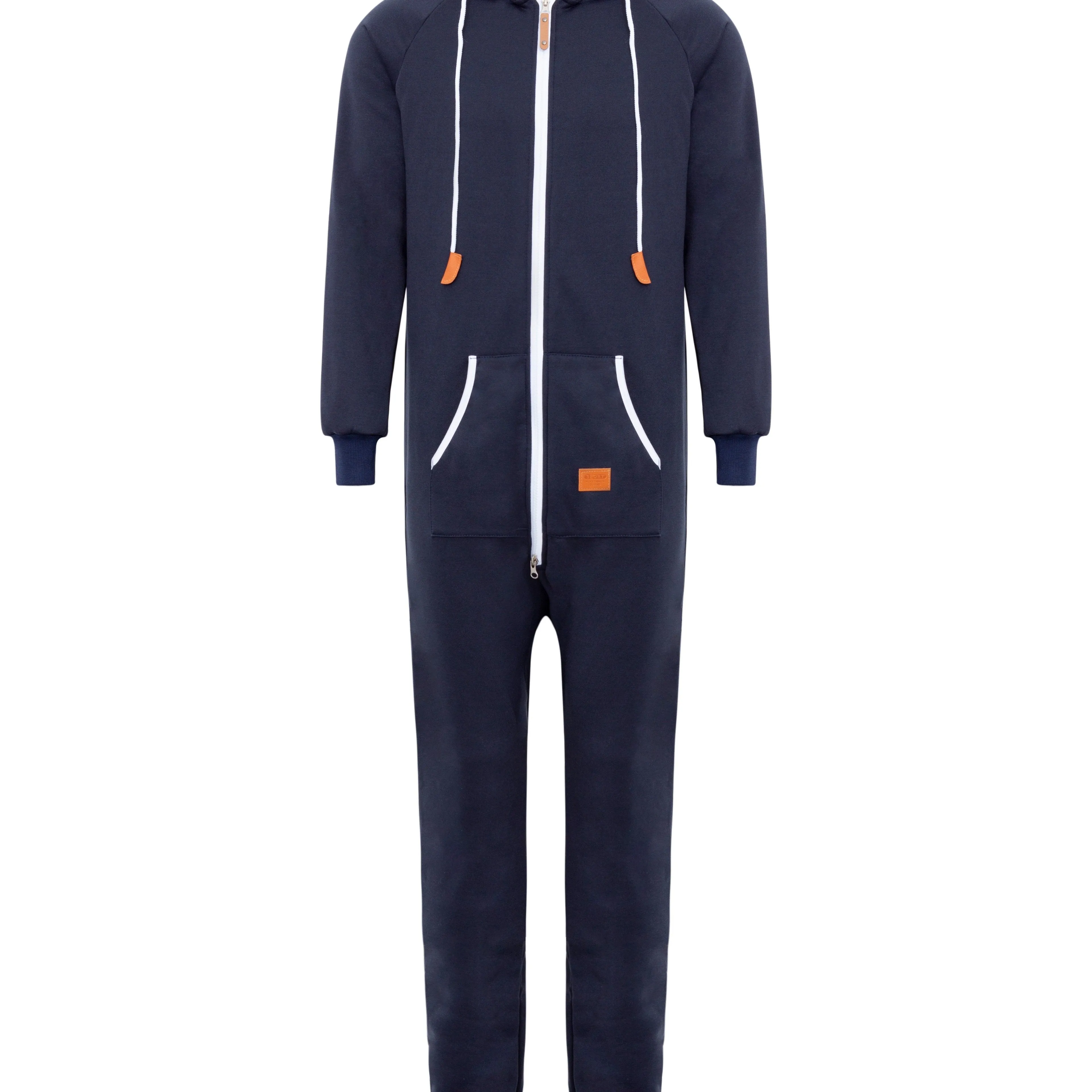 Winter Men's One-piece Thermal Hooded Jumpsuit for Casual Zip Up