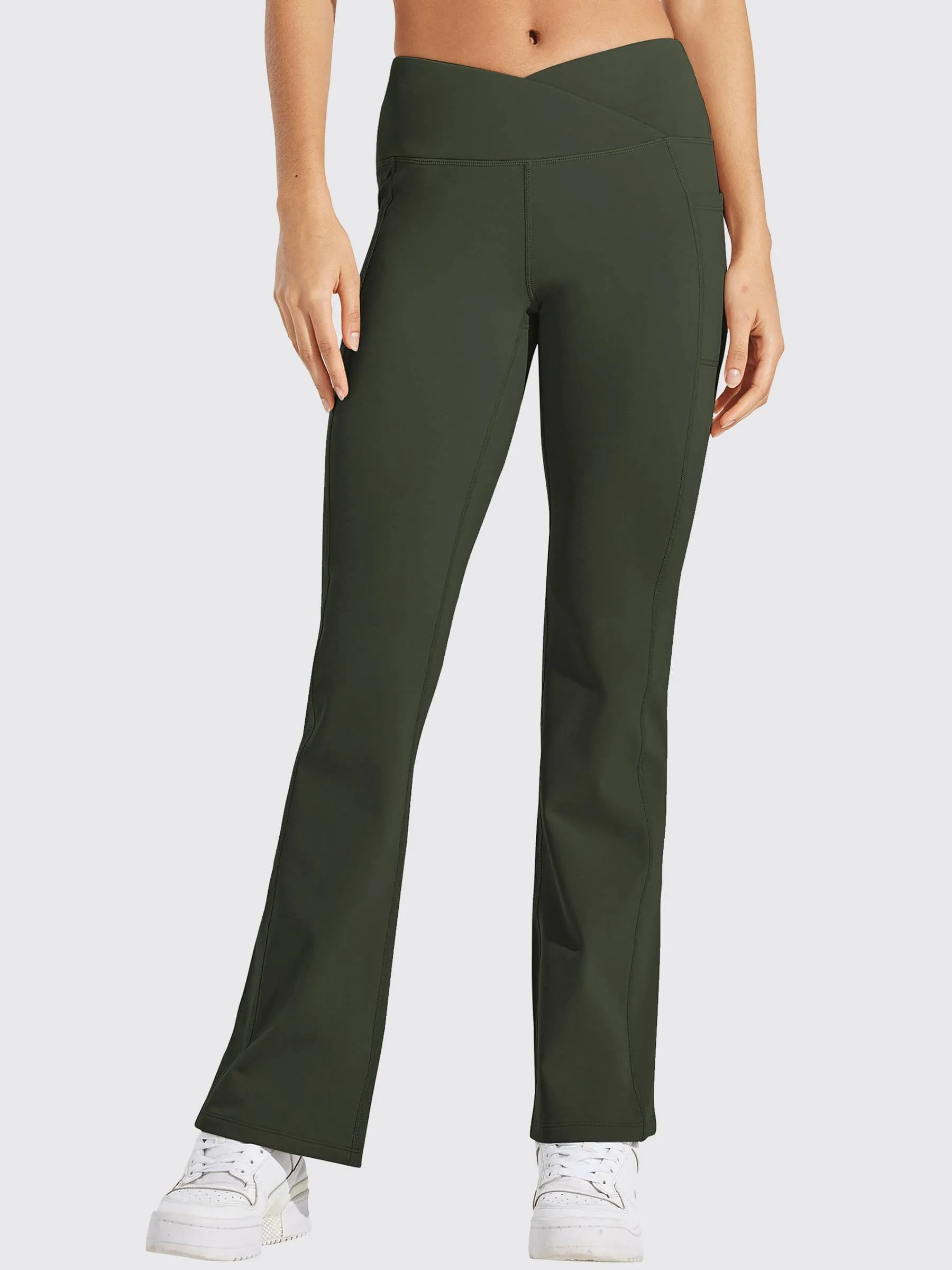 Women's Fleece Lined Crossover Flared Leggings
