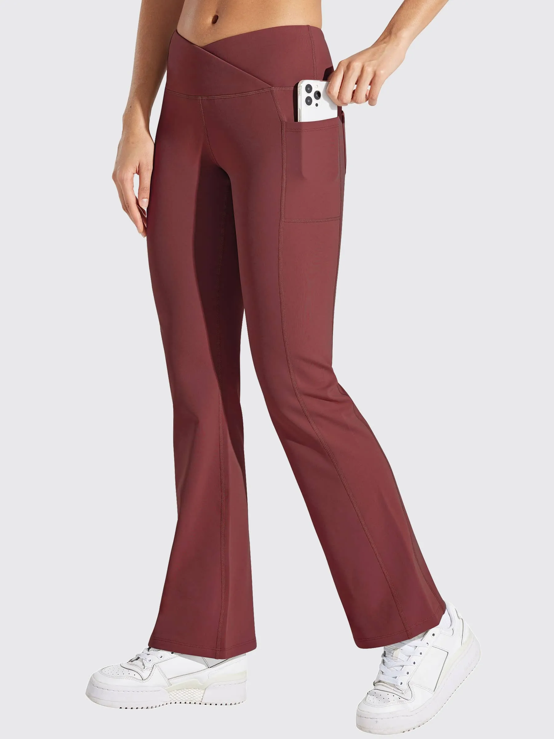 Women's Fleece Lined Crossover Flared Leggings
