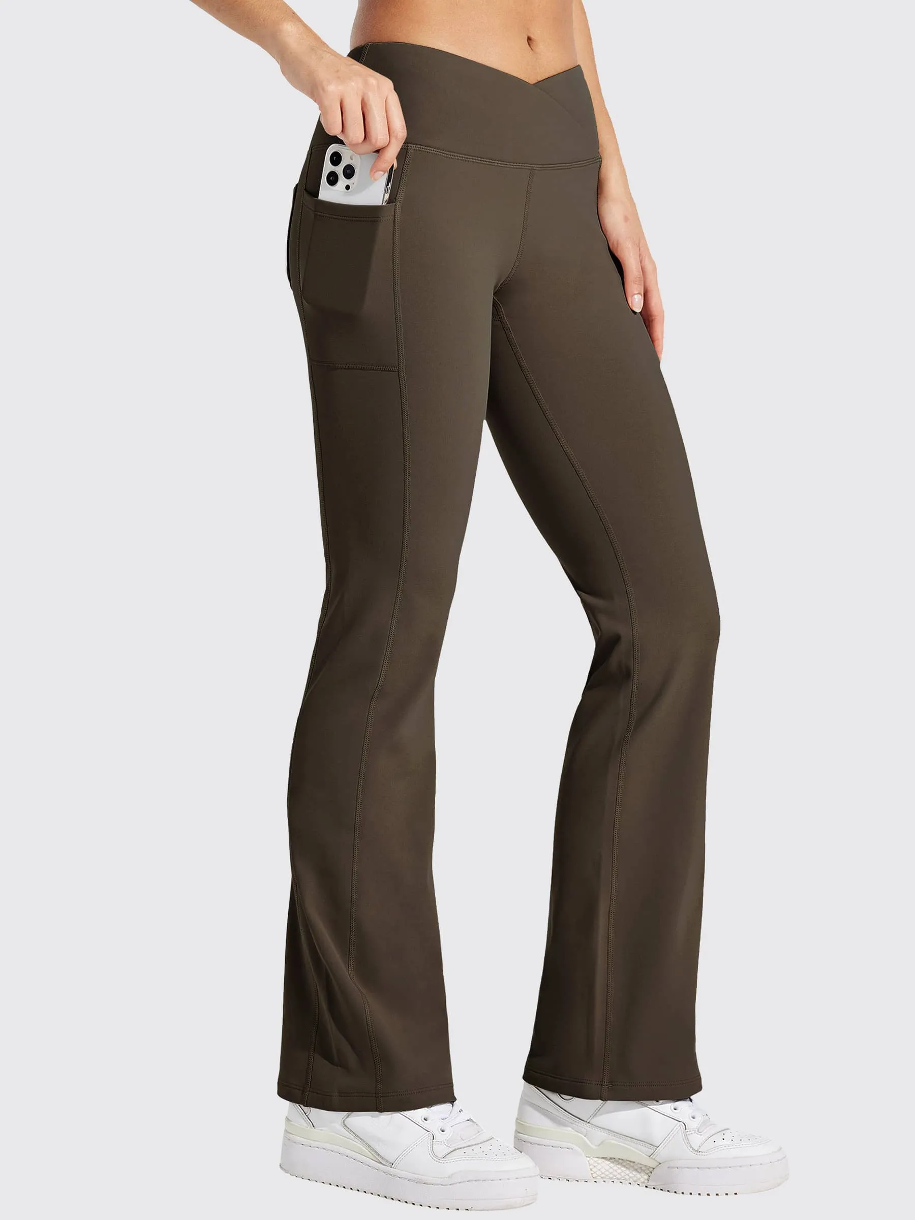 Women's Fleece Lined Crossover Flared Leggings