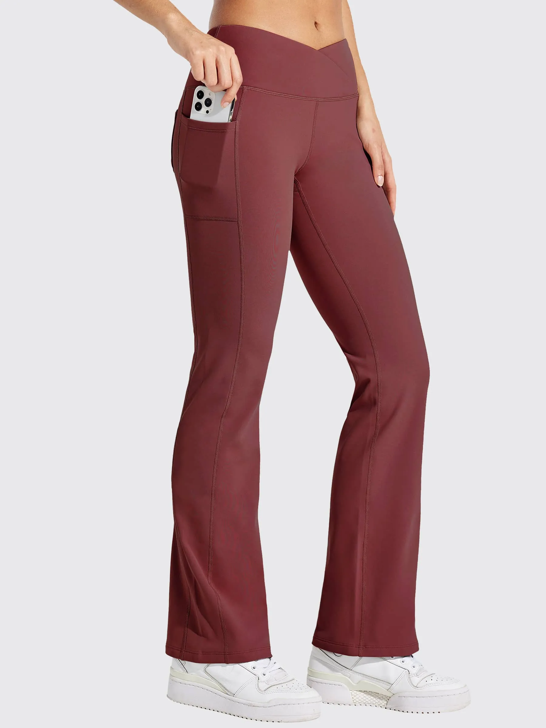 Women's Fleece Lined Crossover Flared Leggings