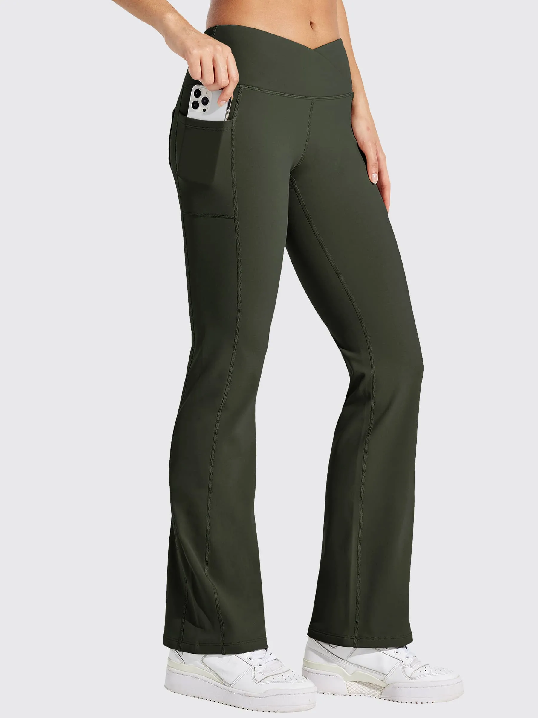 Women's Fleece Lined Crossover Flared Leggings