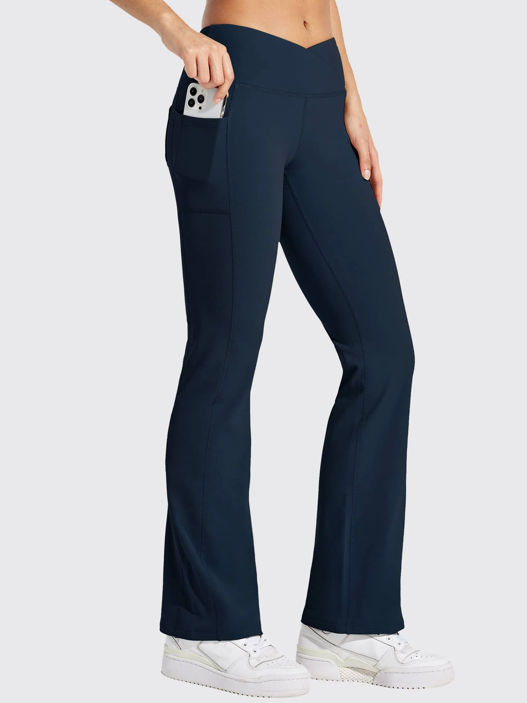 Women's Fleece Lined Crossover Flared Leggings