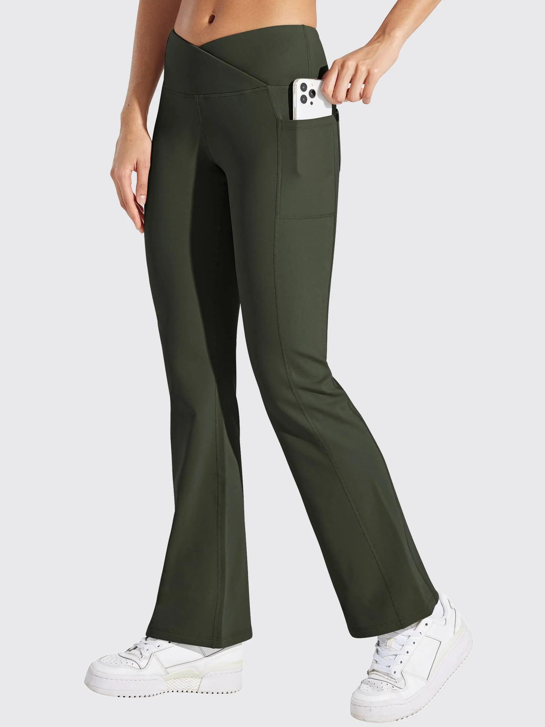 Women's Fleece Lined Crossover Flared Leggings
