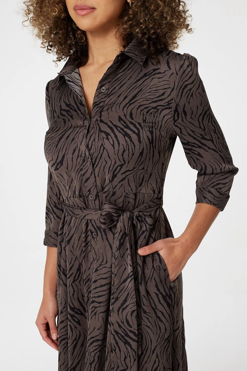 Zebra Print Button Front Shirt Dress