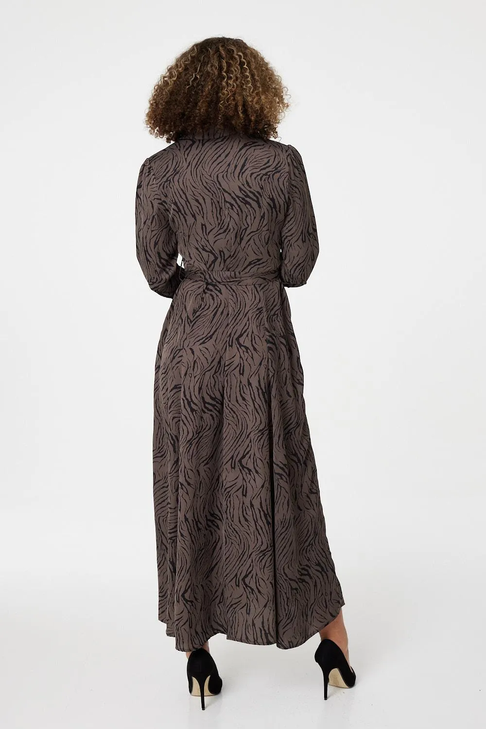 Zebra Print Button Front Shirt Dress