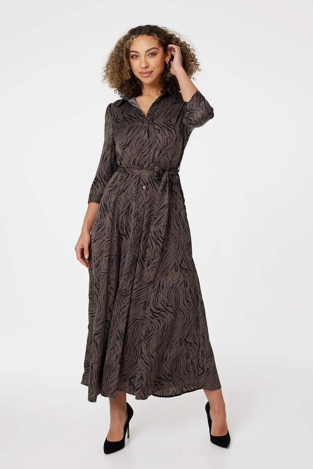 Zebra Print Button Front Shirt Dress