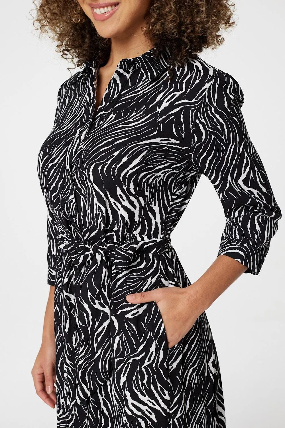 Zebra Print Button Front Shirt Dress