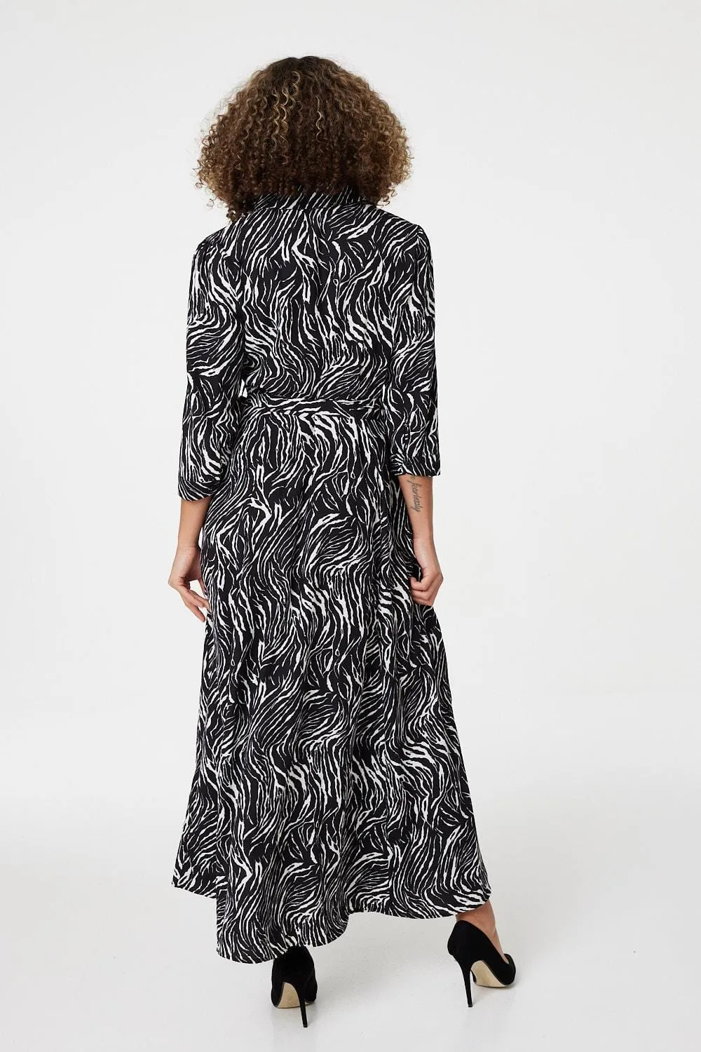 Zebra Print Button Front Shirt Dress